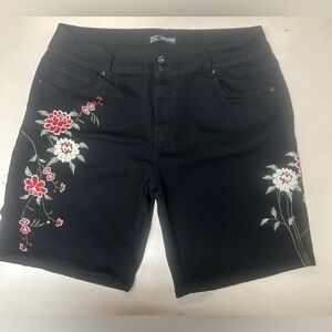 Sandpiper Black Embroidered Floral Bermuda Shorts